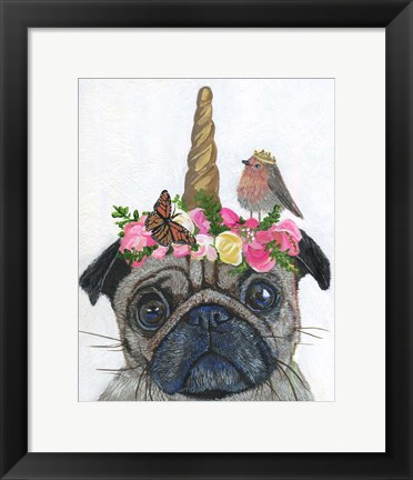 Framed Unicorn Pug Print