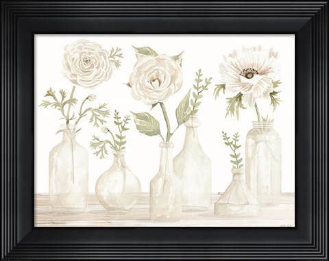 Framed Bottles and Flowers II Print