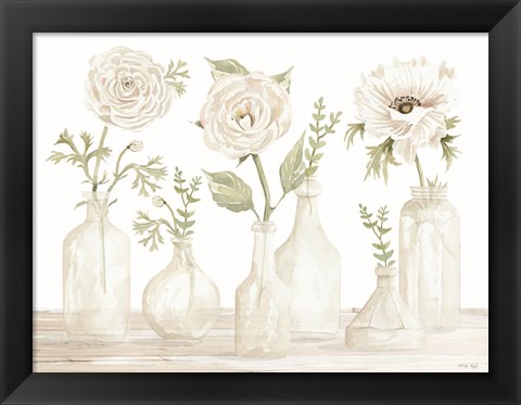 Framed Bottles and Flowers II Print