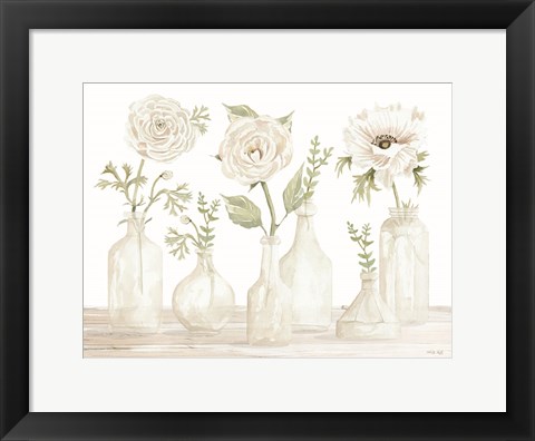 Framed Bottles and Flowers II Print