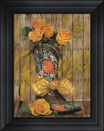 Framed Rosey Cowboy Boots I Print
