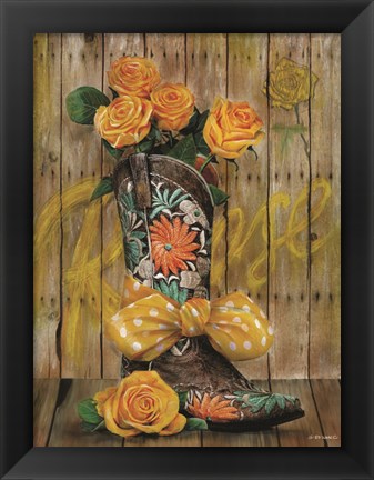 Framed Rosey Cowboy Boots I Print