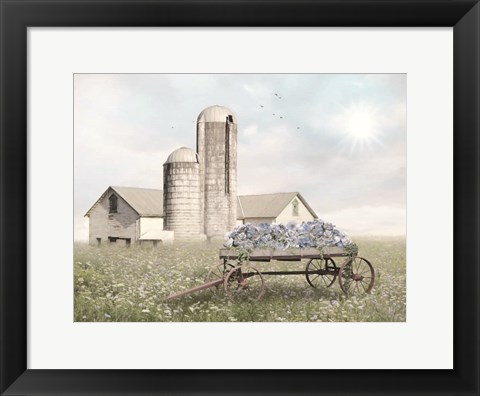 Framed Blue Flower Wagon Print