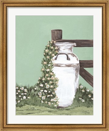 Framed Milk Can With Cascading Flowers Print