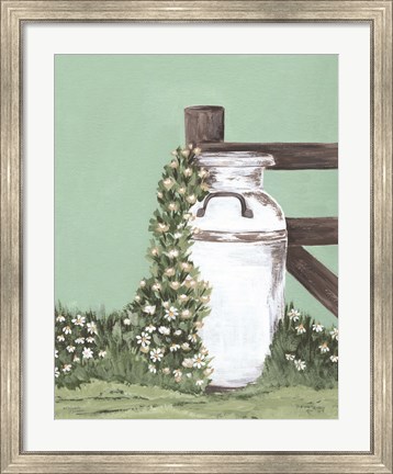Framed Milk Can With Cascading Flowers Print