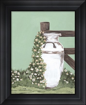 Framed Milk Can With Cascading Flowers Print