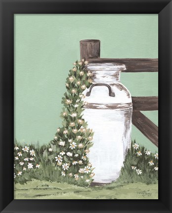 Framed Milk Can With Cascading Flowers Print