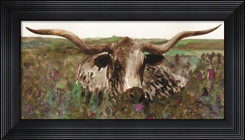 Framed Texas Longhorn in Field Print