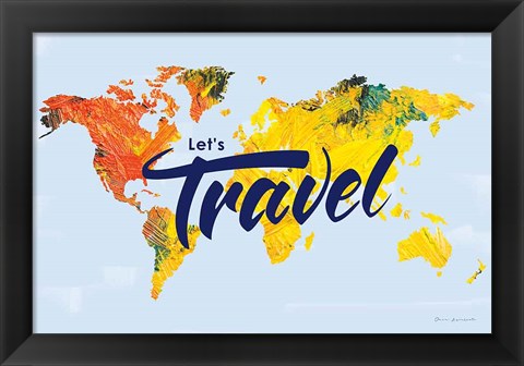 Framed Lets Travel World Map Print