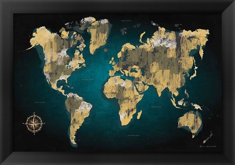 Framed Sketched World Map Print