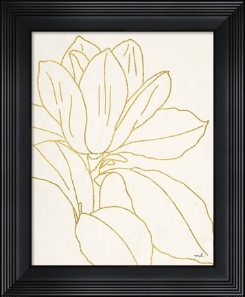 Framed Gold Magnolia Line Drawing v2 Crop Print