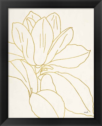 Framed Gold Magnolia Line Drawing v2 Crop Print