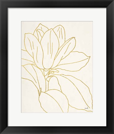 Framed Gold Magnolia Line Drawing v2 Crop Print