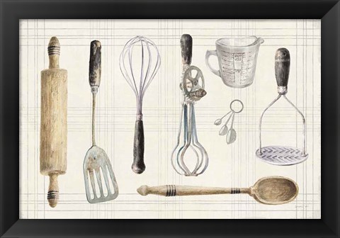 Framed Floursack Kitchen IX Dark Print