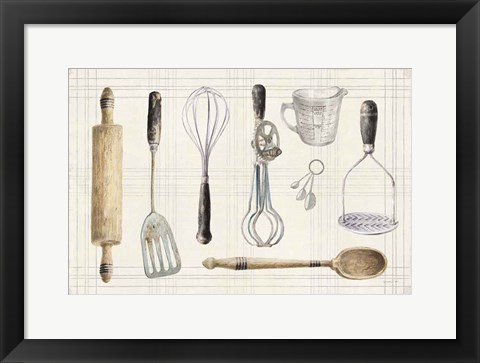 Framed Floursack Kitchen IX Dark Print