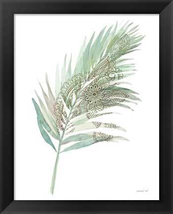 Framed Boho Tropical Leaf III Green Print