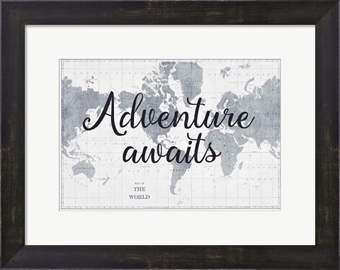 Framed World Map Gray Print