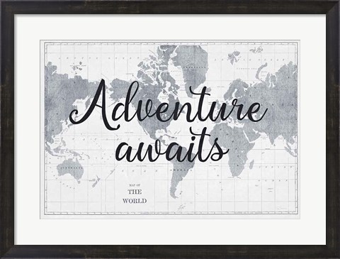 Framed World Map Gray Print