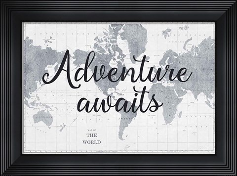 Framed World Map Gray Print
