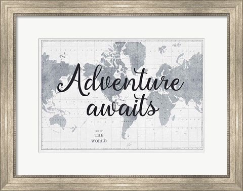 Framed World Map Gray Print