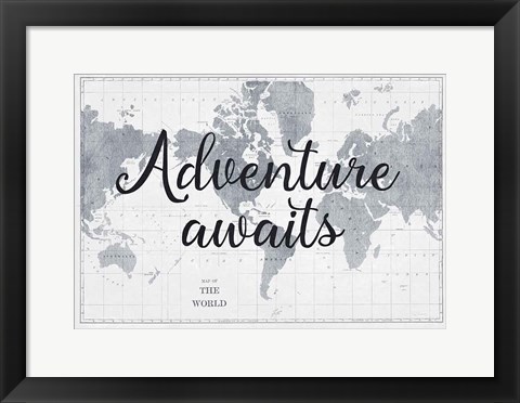 Framed World Map Gray Print