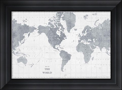 Framed World Map Gray No Words Print