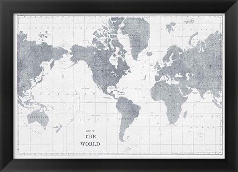 Framed World Map Gray No Words Print