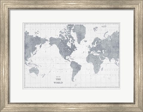 Framed World Map Gray No Words Print