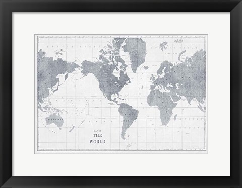 Framed World Map Gray No Words Print