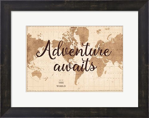 Framed World Map Sepia Print