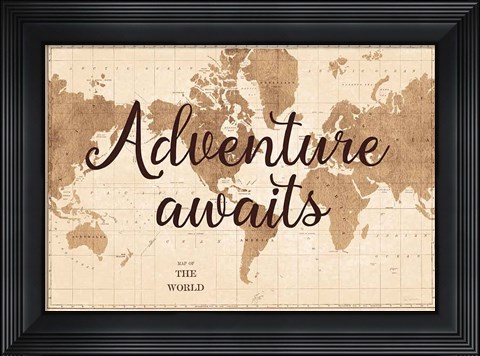 Framed World Map Sepia Print