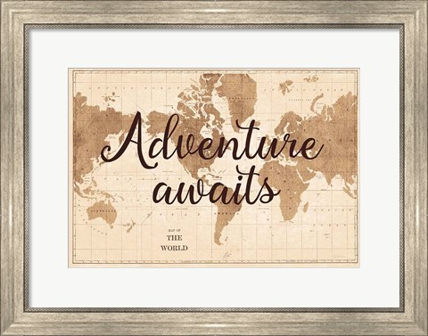 Framed World Map Sepia Print