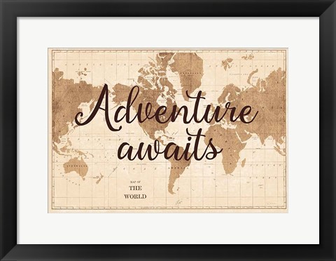 Framed World Map Sepia Print