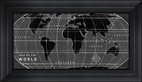 Framed Chalkboard Map of the World Print