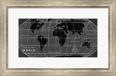 Framed Chalkboard Map of the World Print