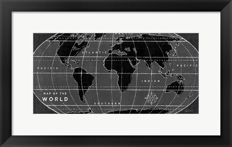 Framed Chalkboard Map of the World Print