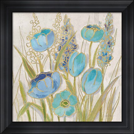 Framed Opalescent Floral II Blue Print