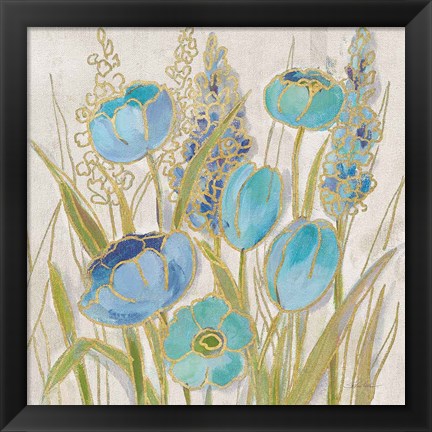 Framed Opalescent Floral II Blue Print