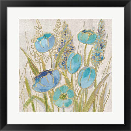 Framed Opalescent Floral II Blue Print