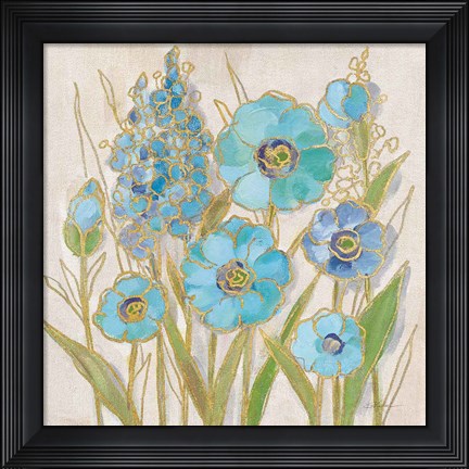 Framed Opalescent Floral I Blue Print