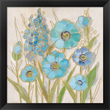 Framed Opalescent Floral I Blue Print