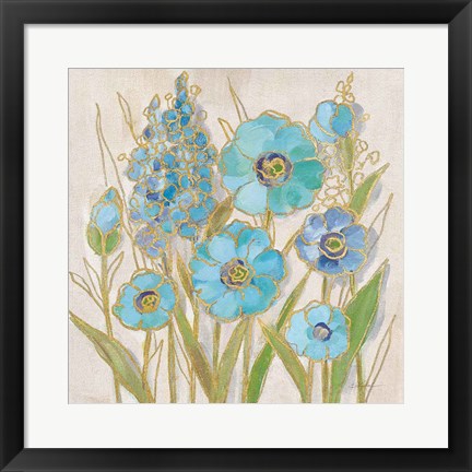 Framed Opalescent Floral I Blue Print