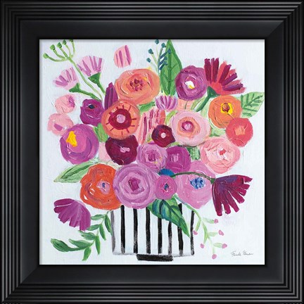 Framed Pink Blossoms II Black Lines Print