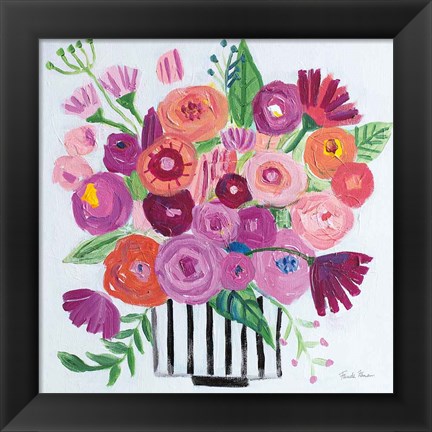 Framed Pink Blossoms II Black Lines Print