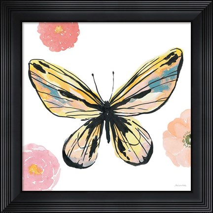 Framed Beautiful Butterfly II Teal No Words Print