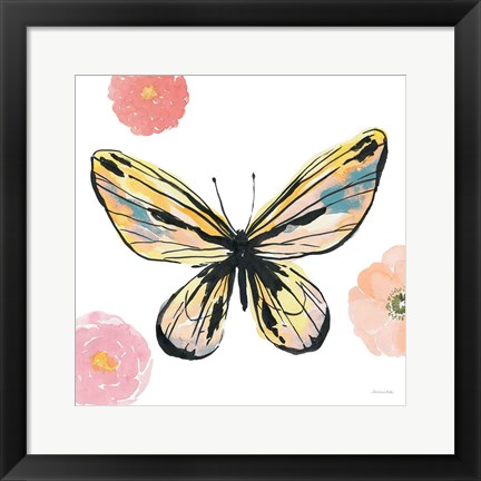 Framed Beautiful Butterfly II Teal No Words Print