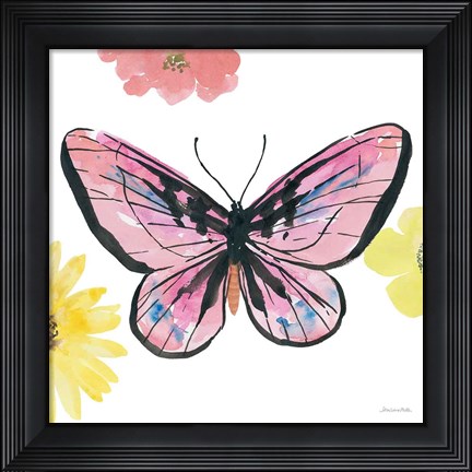 Framed Beautiful Butterfly I Pink Print