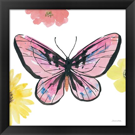 Framed Beautiful Butterfly I Pink Print