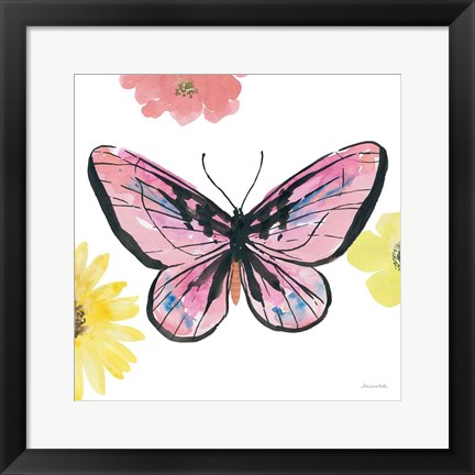 Framed Beautiful Butterfly I Pink Print