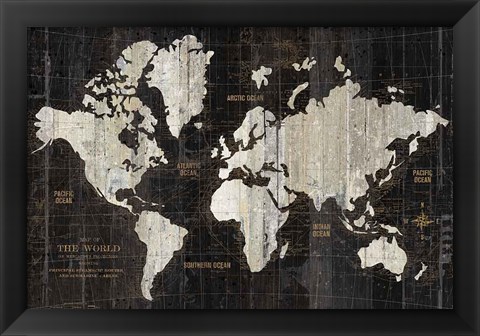 Framed Old World Map Black Print